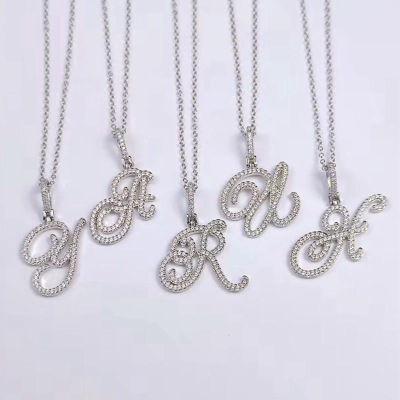Custom Script Initial Necklace - Personalized Initial Necklace Silver Pendant Necklace Stainless Steel Pendant Necklace Day Jewelry