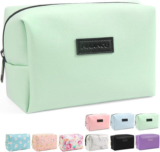 Small Makeup Bag for Purse, Travel Cosmetic Bag Makeup Pouch PU Leather Portable Versatile Zipper Pouch for Women (Green)