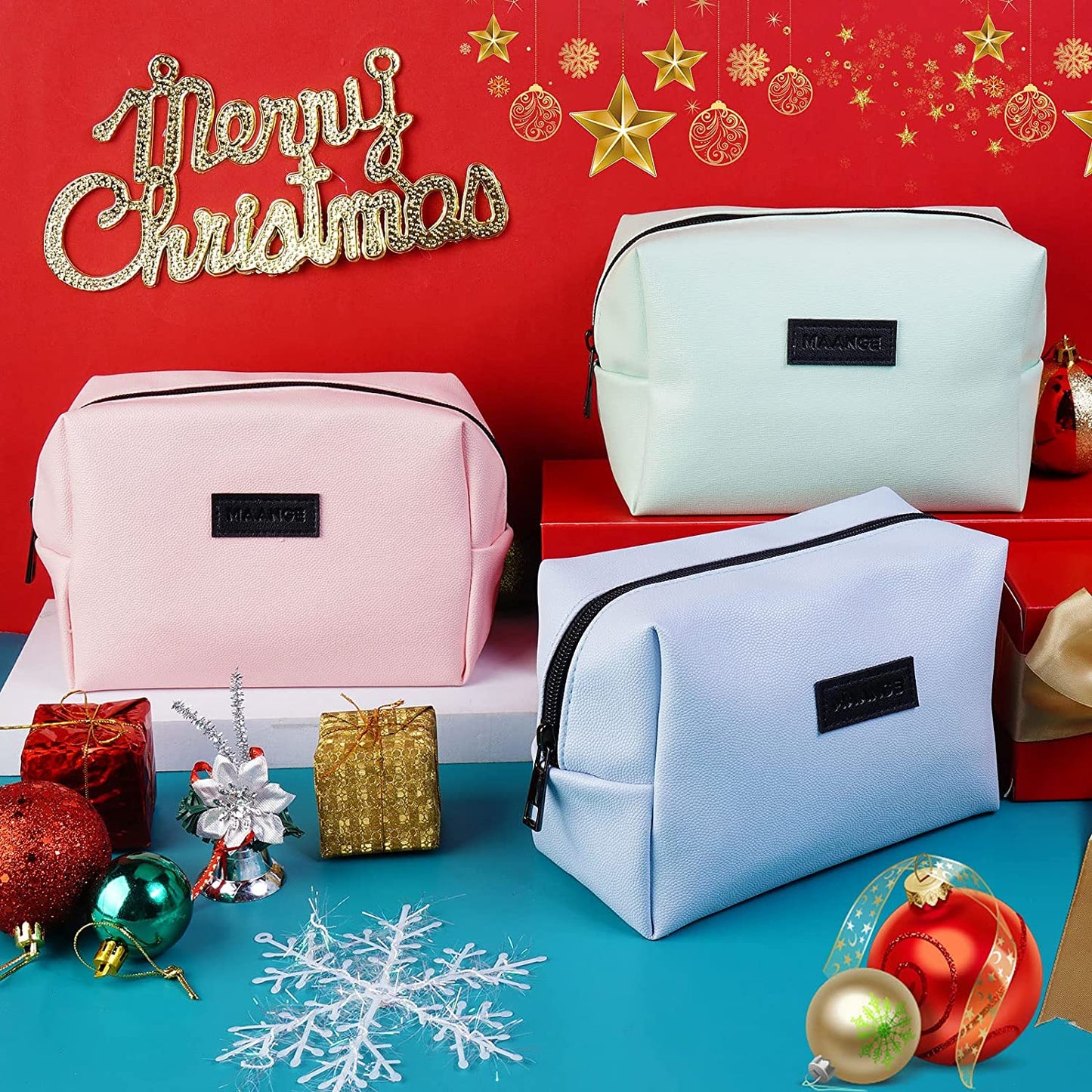 Small Makeup Bag for Purse, Travel Cosmetic Bag Makeup Pouch PU Leather Portable Versatile Zipper Pouch for Women (Green)