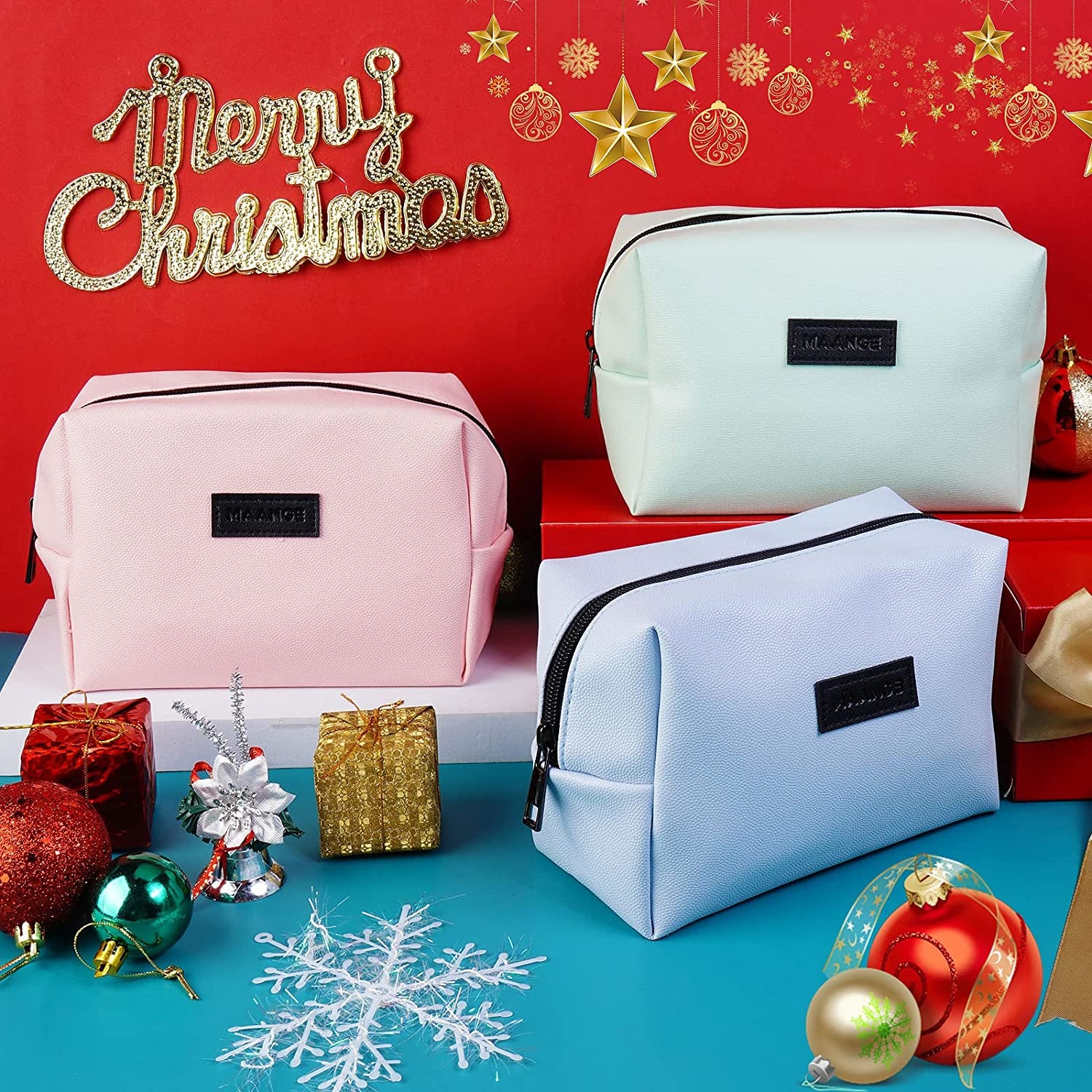 Small Makeup Bag for Purse, Travel Cosmetic Bag Makeup Pouch PU Leather Portable Versatile Zipper Pouch for Women (Green)