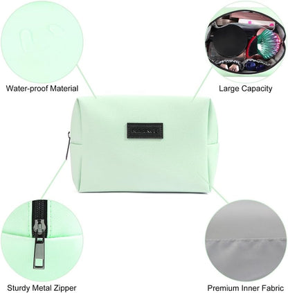 Small Makeup Bag for Purse, Travel Cosmetic Bag Makeup Pouch PU Leather Portable Versatile Zipper Pouch for Women (Green)