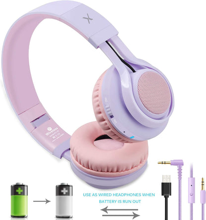 WT-7S Kids Bluetooth Headphones: Light Up Your Music Experience with Foldable Stereo Wireless Headset, Microphone, and Volume Control - Perfect for PC, Tablet, TV, and Travel (Purple)